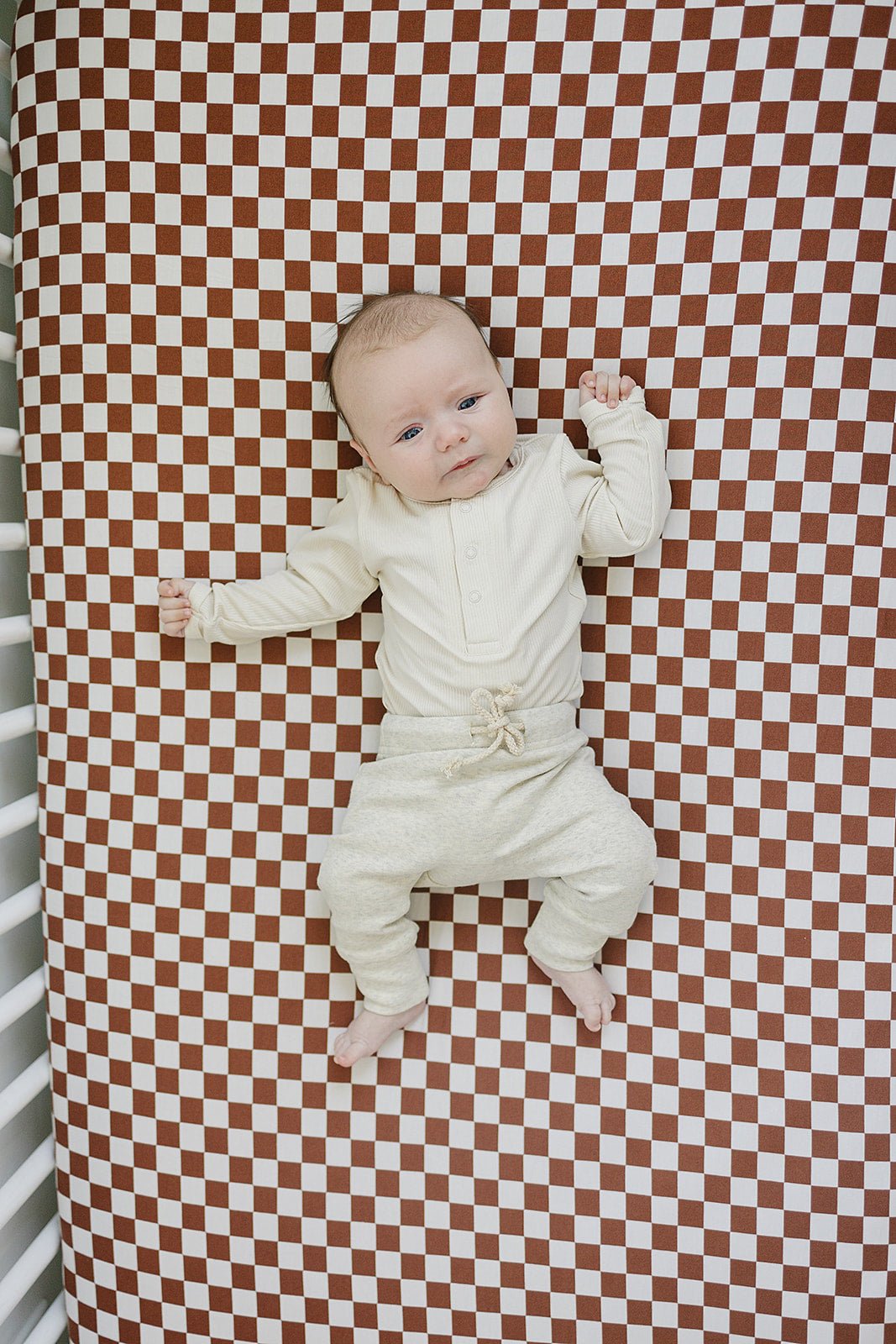 Rust Checkered Bamboo Stretch Crib Sheet - Tenth & Pine -