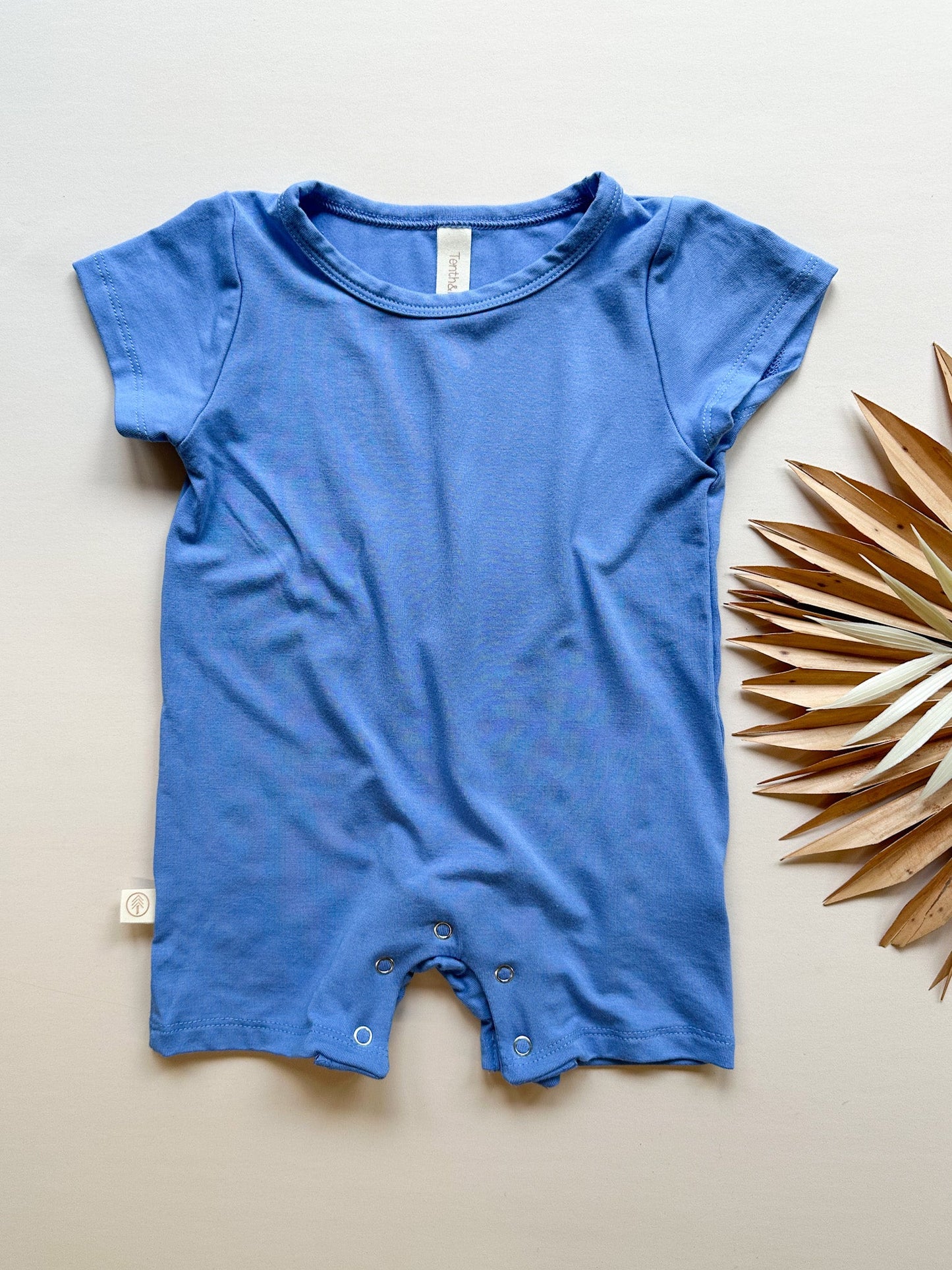 Short Sleeve Snap Romper | Pacific Blue | Luxury Bamboo - Tenth & Pine - BAMBOO ROMPER - 0 - 3M