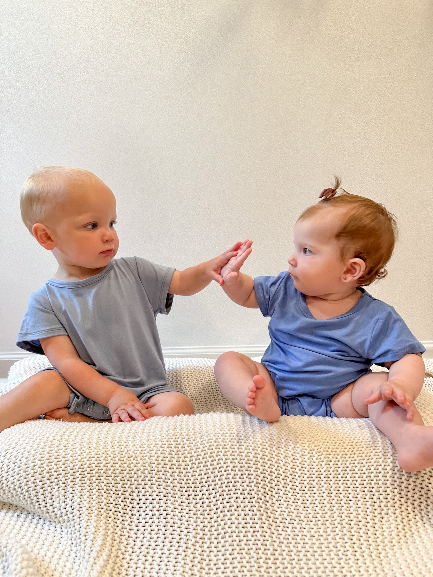 Short Sleeve Snap Romper | Pacific Blue | Luxury Bamboo - Tenth & Pine - BAMBOO ROMPER - 0 - 3M