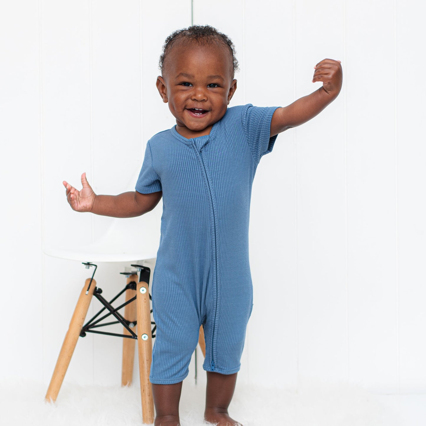 SHORTIE ZIP ROMPER - Arctic Ribbed - Tenth & Pine - shortie zip rompers - rib - 0/3m