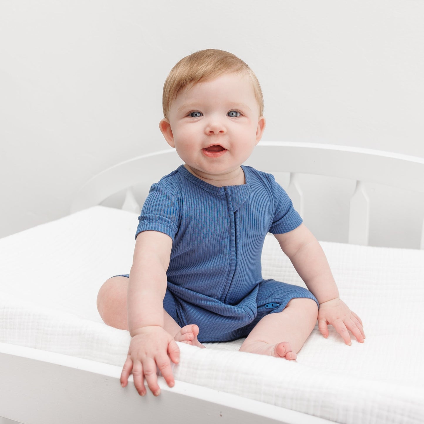 SHORTIE ZIP ROMPER - Arctic Ribbed - Tenth & Pine - shortie zip rompers - rib - 0/3m