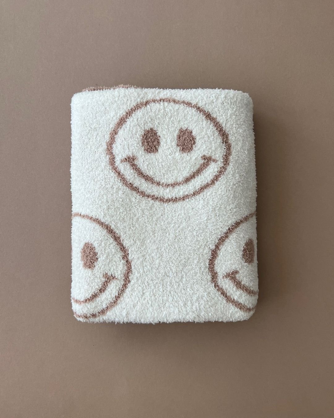 Smiley Fuzzy Blanket | Latte - Tenth & Pine - Plush Blanket -