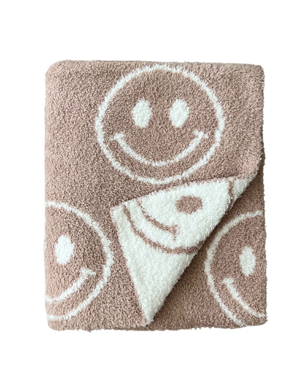 Smiley Fuzzy Blanket | Latte - Tenth & Pine - Plush Blanket -