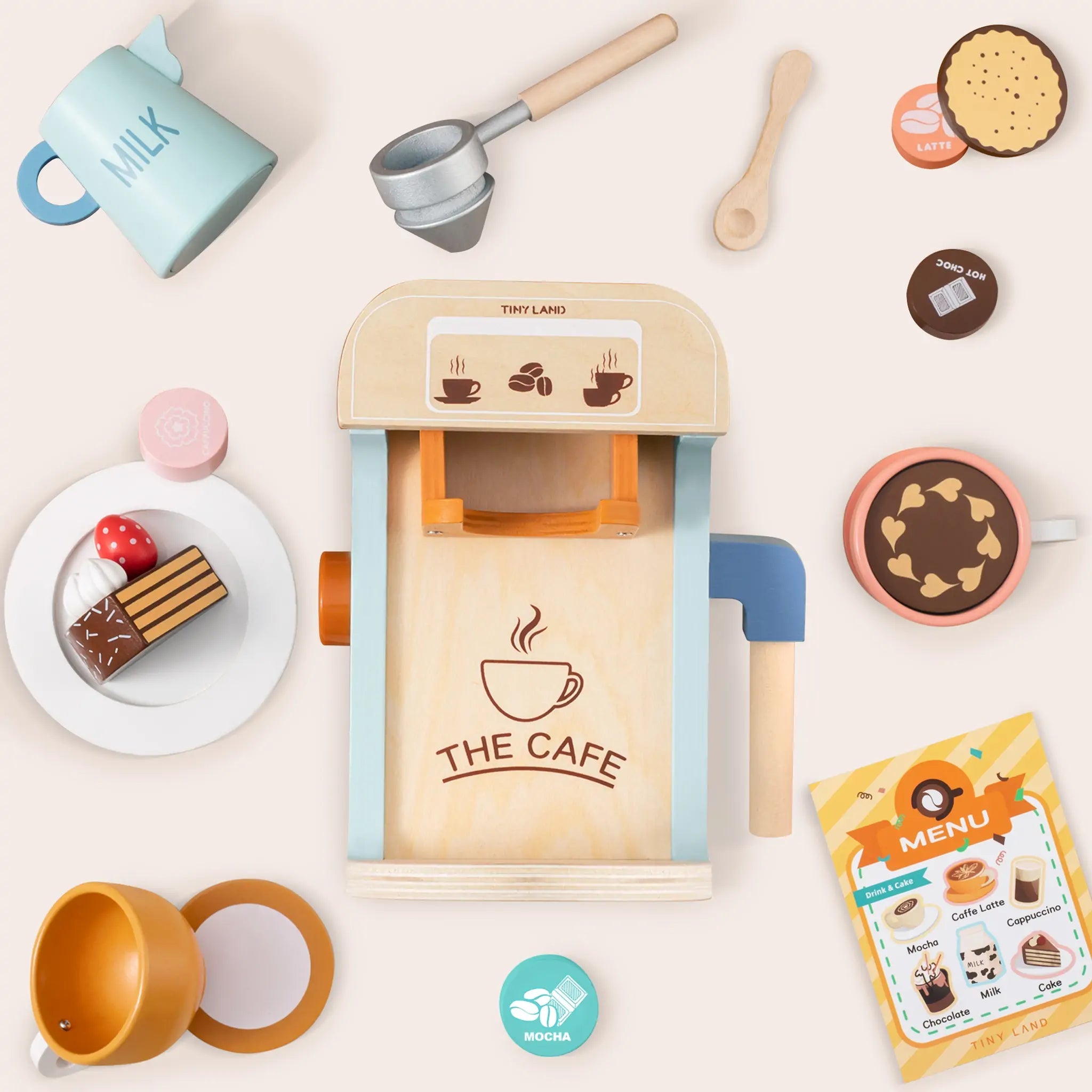 Tiny Land® Wooden Kids Play Coffee Maker Set - Tenth & Pine - Toy Cookware -