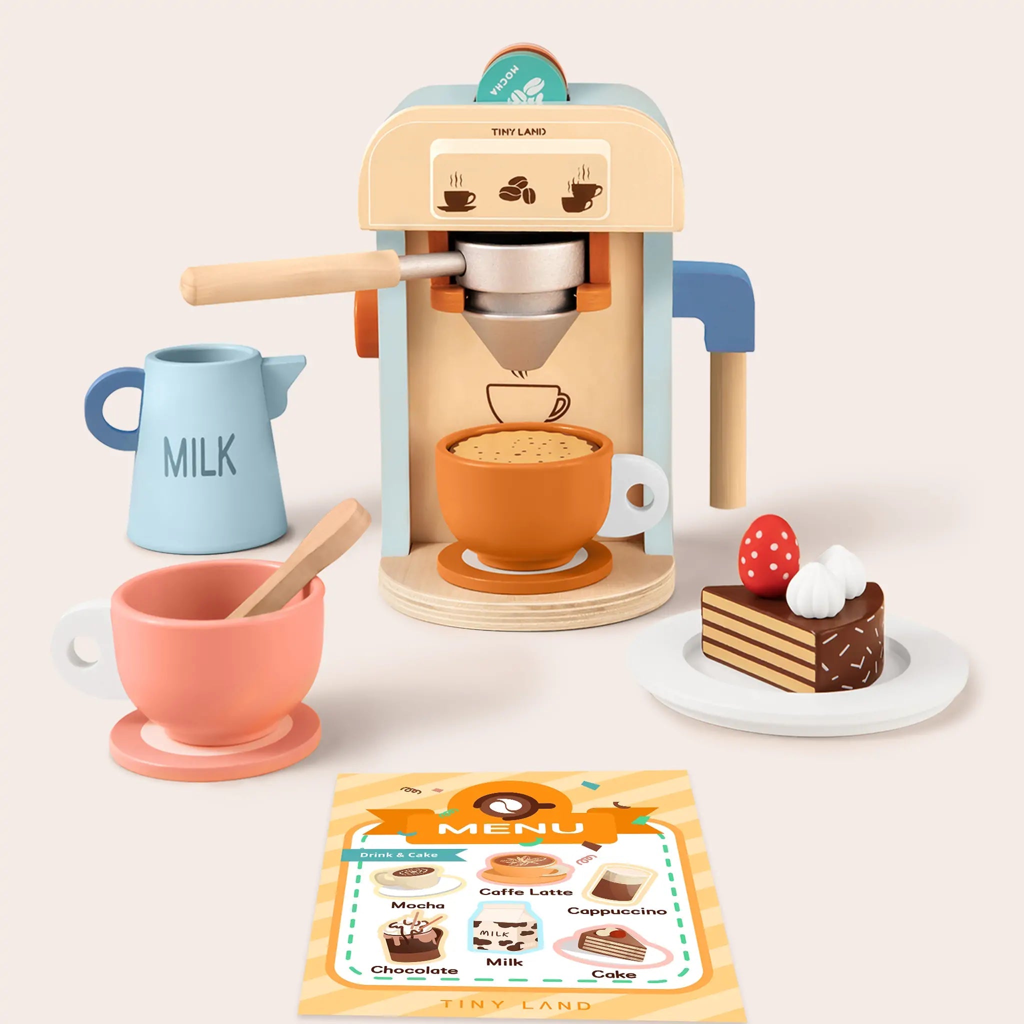 Tiny Land® Wooden Kids Play Coffee Maker Set - Tenth & Pine - Toy Cookware -
