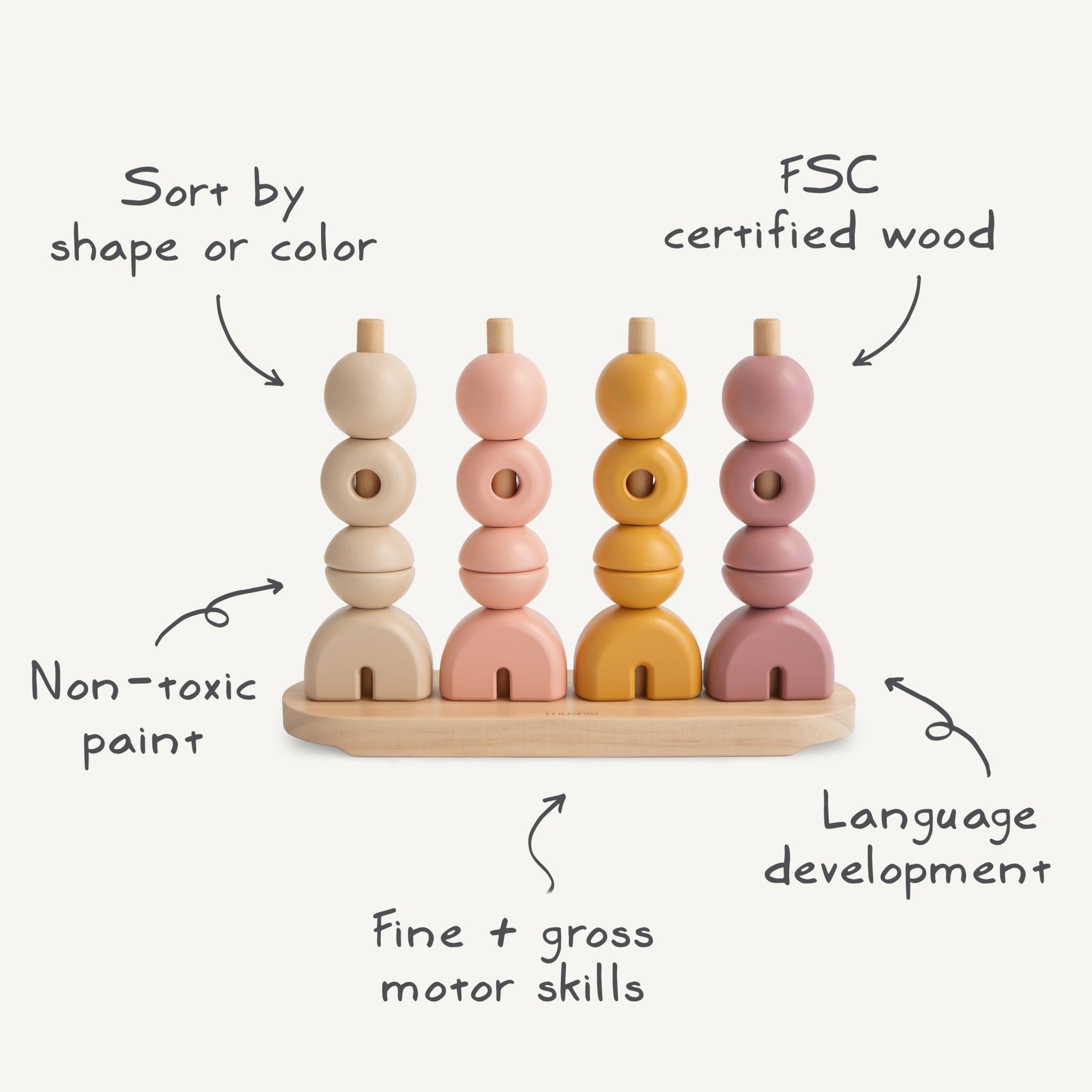 Wooden Multi Shape Stacker - Tenth & Pine - Wooden Multi Shape Stacker - Sunrise