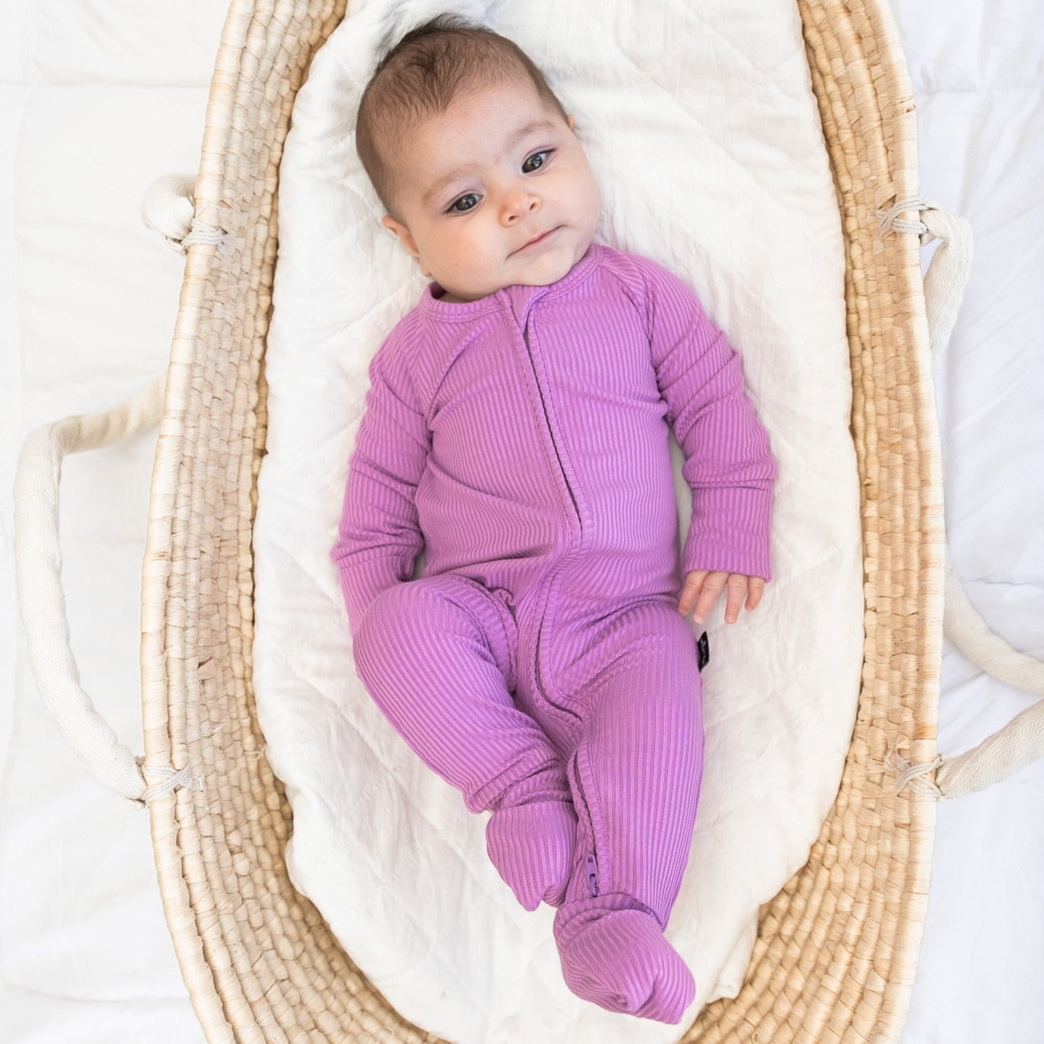 ZIP ROMPER - Lilac Ribbed - Tenth & Pine - zip rompers - ribbed - 0/3m