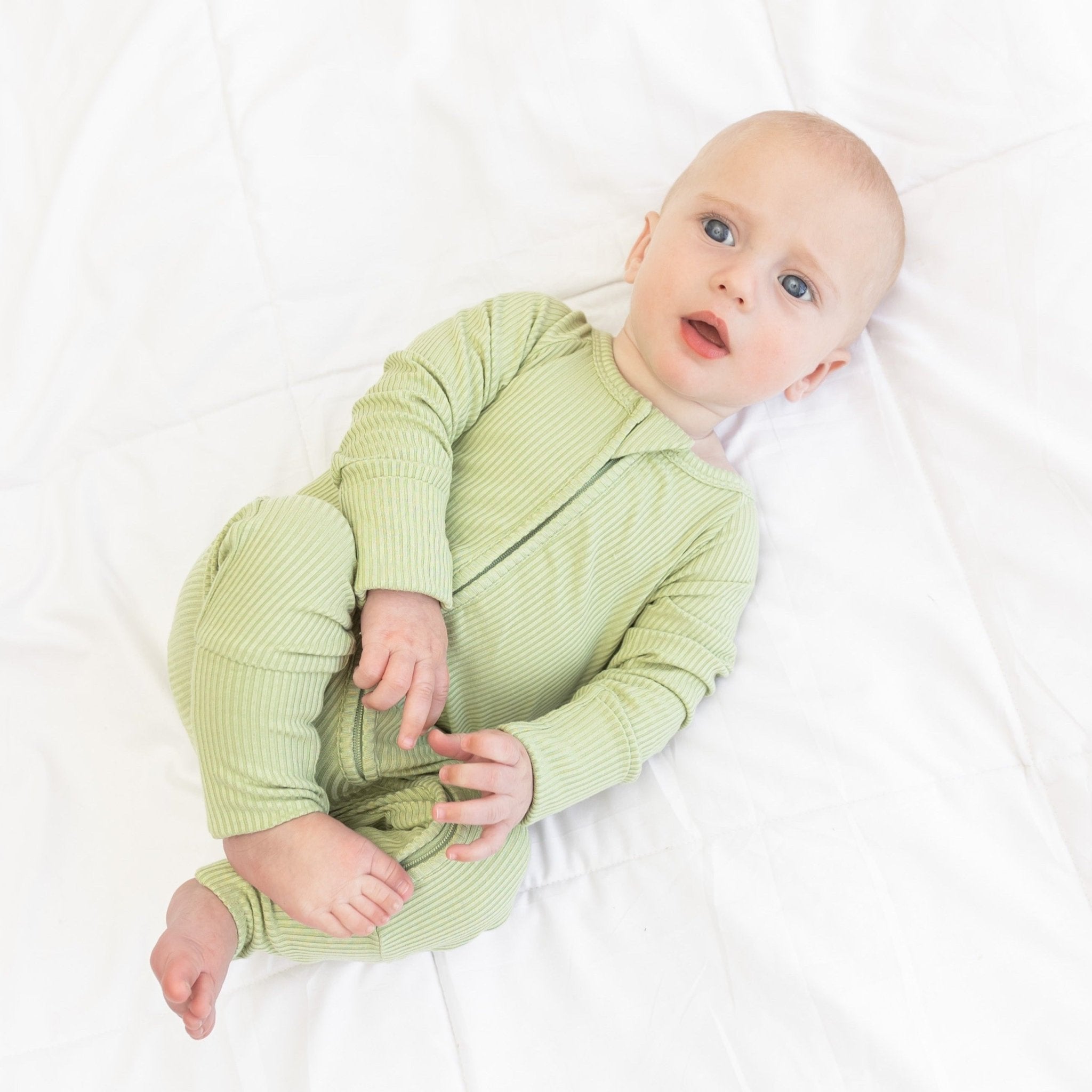 ZIP ROMPER - Pistachio Ribbed - Tenth & Pine - zip rompers - ribbed - 0/3m