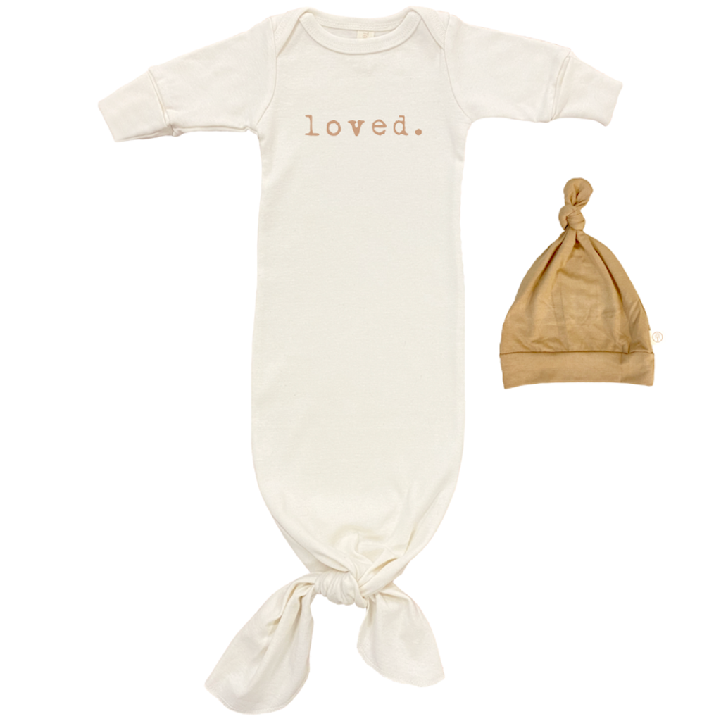 Loved Gown + Hat Set - Clay - Tenth and Pine - Organic Baby Clothes
