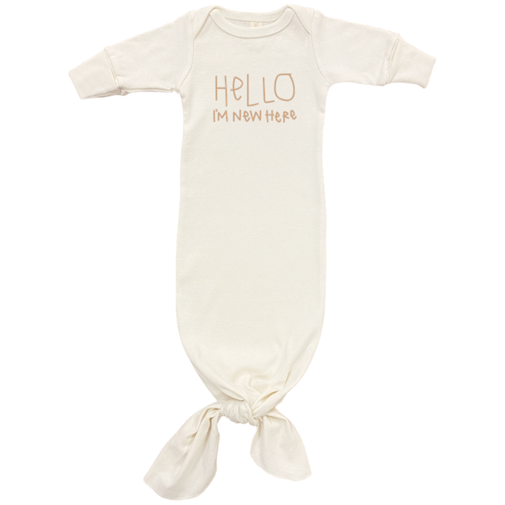 Hello Im New Here - Organic Infant Gown - Clay - Tenth and Pine - Organic Baby Clothes
