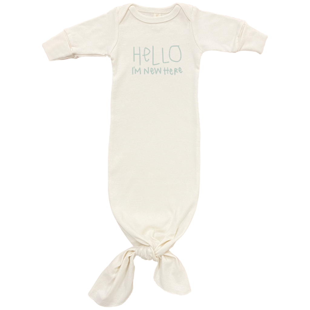 Hello Im New Here - Organic Infant Gown - Sage - Tenth and Pine - Organic Baby Clothes