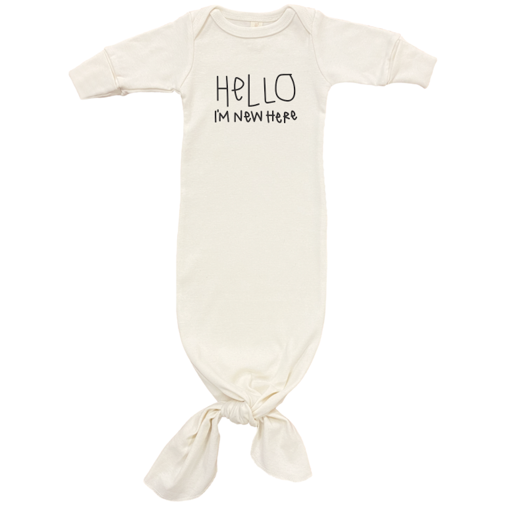 Hello Im New Here - Organic Infant Gown - Black - Tenth and Pine - Organic Baby Clothes