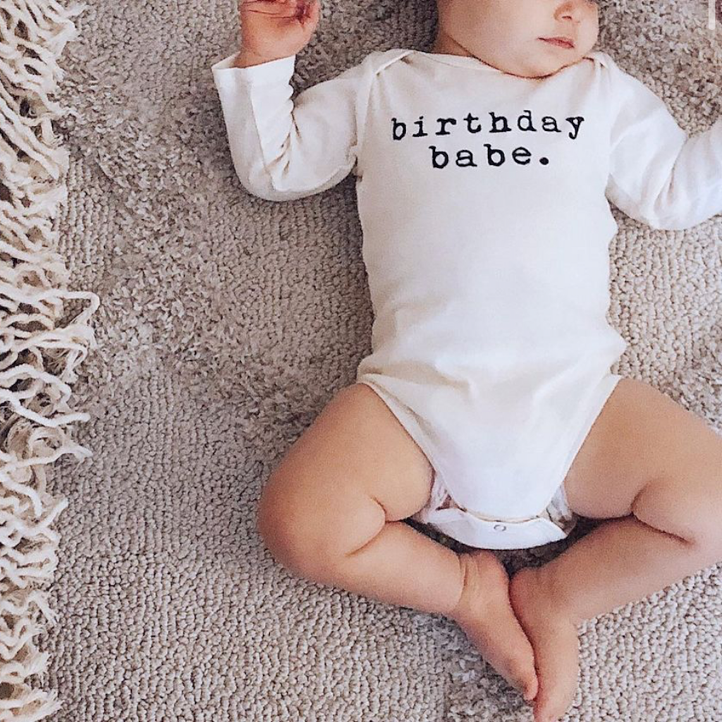 Birthday Babe - Organic Bodysuit - Long Sleeve - Black - Tenth and Pine - Organic Baby Clothes