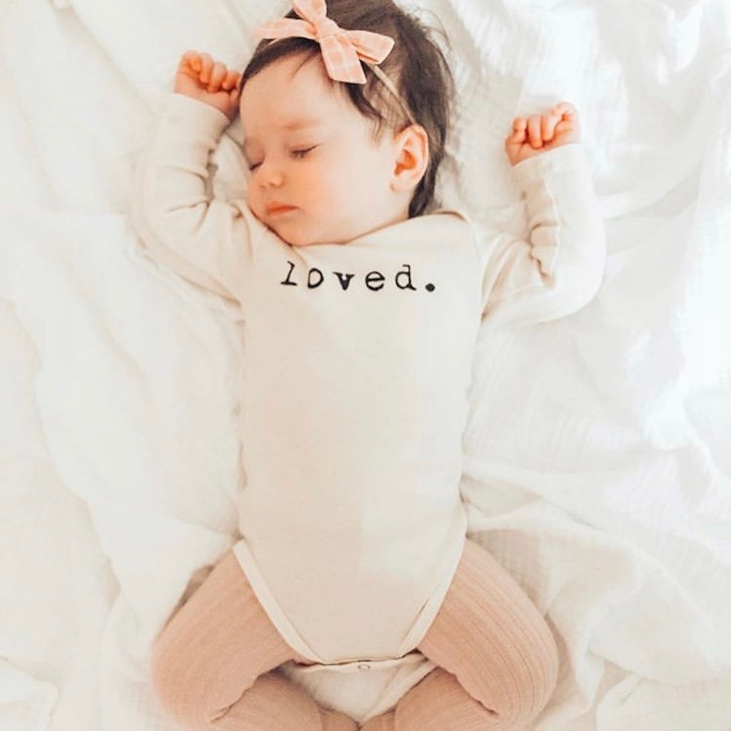 Loved. - Organic Bodysuit - Long Sleeve - Black - Tenth and Pine - Organic Baby Clothes - Sustainable Baby clothes, onzie, onsie, Made in USA