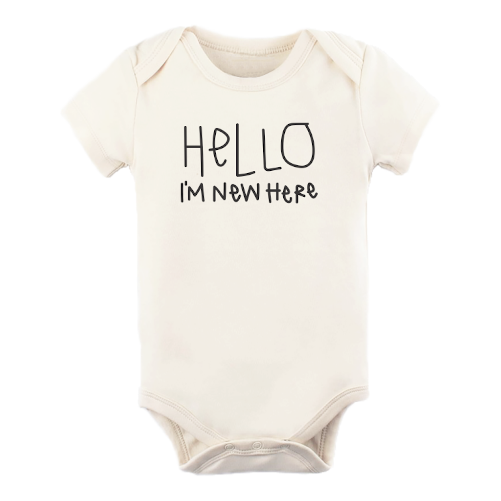 Hello Im New Here - Organic Bodysuit - Black - Tenth and Pine - Organic Baby Clothes
