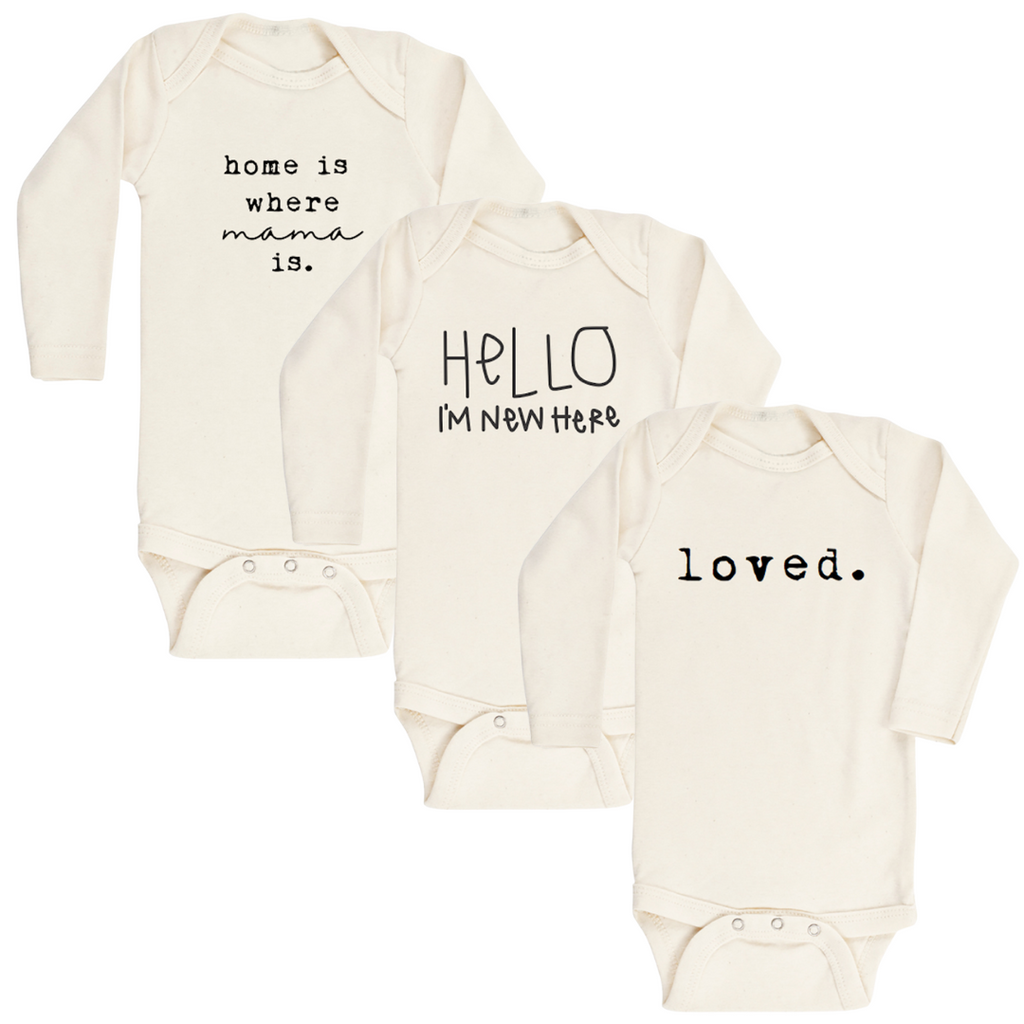 Long Sleeve Organic Bodysuit - 3 Pack - Hello | Loved | Home is Where Mama Is - Tenth and Pine - Organic Baby Clothes