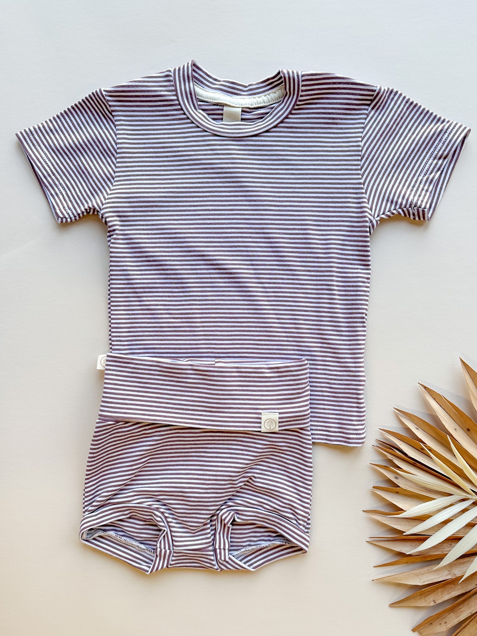 0/3m, 3/6m, 6/12m | Short Sleeve Essential Tee | Plum Stripe | Bamboo Organic Cotton - Tenth &amp; Pine - Bamboo Tee