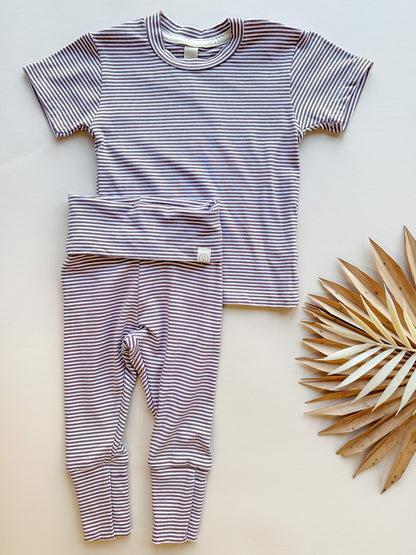 0/3m, 3/6m, 6/12m | Short Sleeve Essential Tee | Plum Stripe | Bamboo Organic Cotton - Tenth &amp; Pine - Bamboo Tee