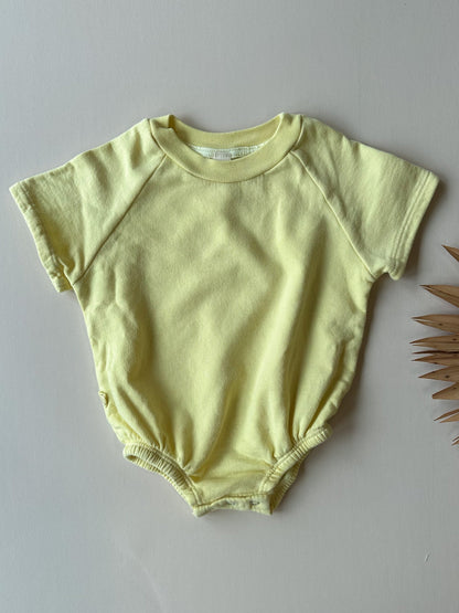 0/3m, 3/6m Baby Bubble Romper | Yellow | Organic Cotton Fleece - Tenth &amp; Pine - Short Sleeve Romper