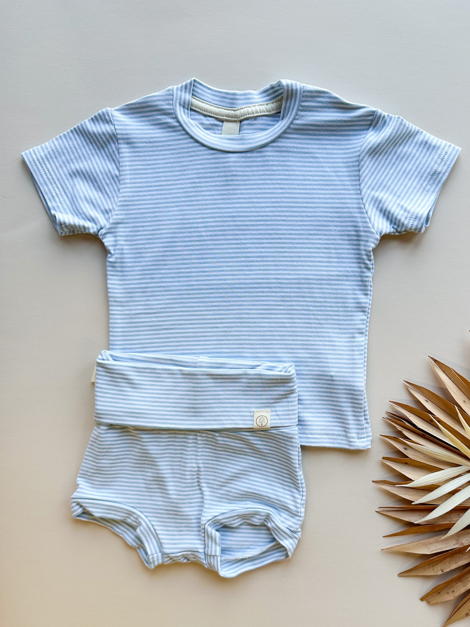 0/3m, 3/6m | Baby Short Sleeve Essential Tee | Light Blue Stripe | Bamboo Organic Cotton - Tenth &amp; Pine - Bamboo Tee