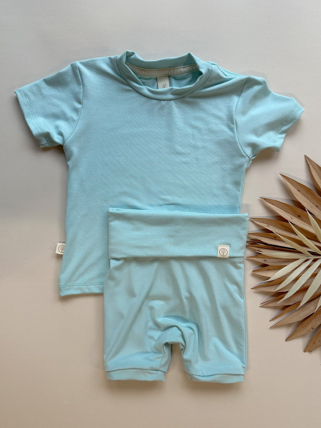 0/3m, 3/6m | Fold Over Shorties and Short Sleeve Tee Set | Caribbean Blue | Luxury Bamboo - Tenth &amp; Pine - BAMBOO OUTFIT