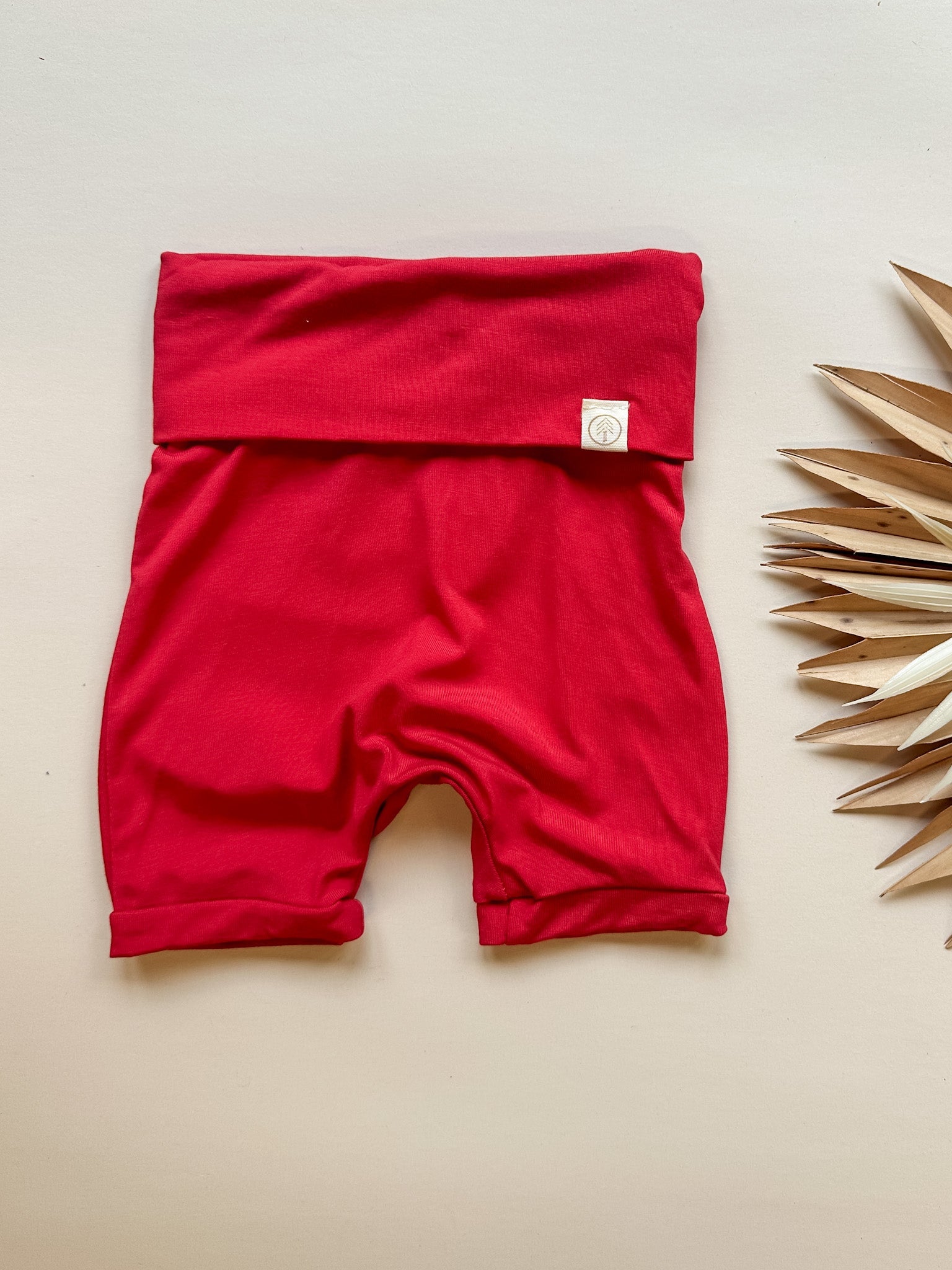 0/3m 3/6m Fold - Over Shorties | Baby &amp; Toddler | Luxury Bamboo | Red - Tenth &amp; Pine - Shorts