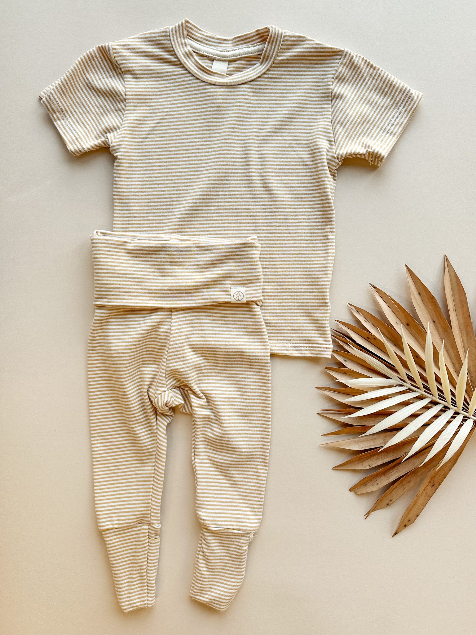 0/3m | Baby Short Sleeve Essential Tee | Golden Stripe | Bamboo Organic Cotton - Tenth &amp; Pine - Bamboo Tee