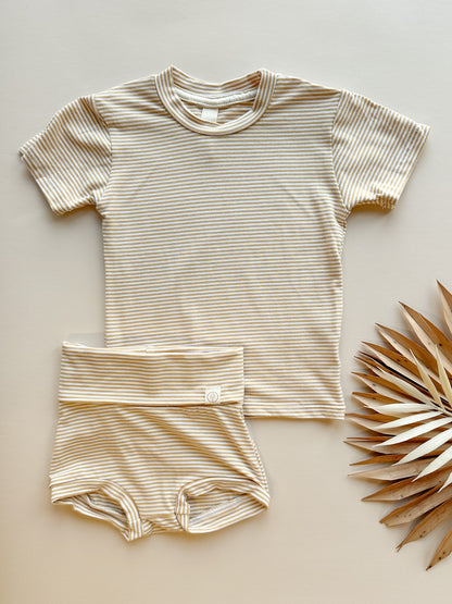 0/3m | Baby Short Sleeve Essential Tee | Golden Stripe | Bamboo Organic Cotton - Tenth &amp; Pine - Bamboo Tee