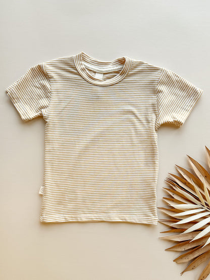 0/3m | Baby Short Sleeve Essential Tee | Golden Stripe | Bamboo Organic Cotton - Tenth &amp; Pine - Bamboo Tee