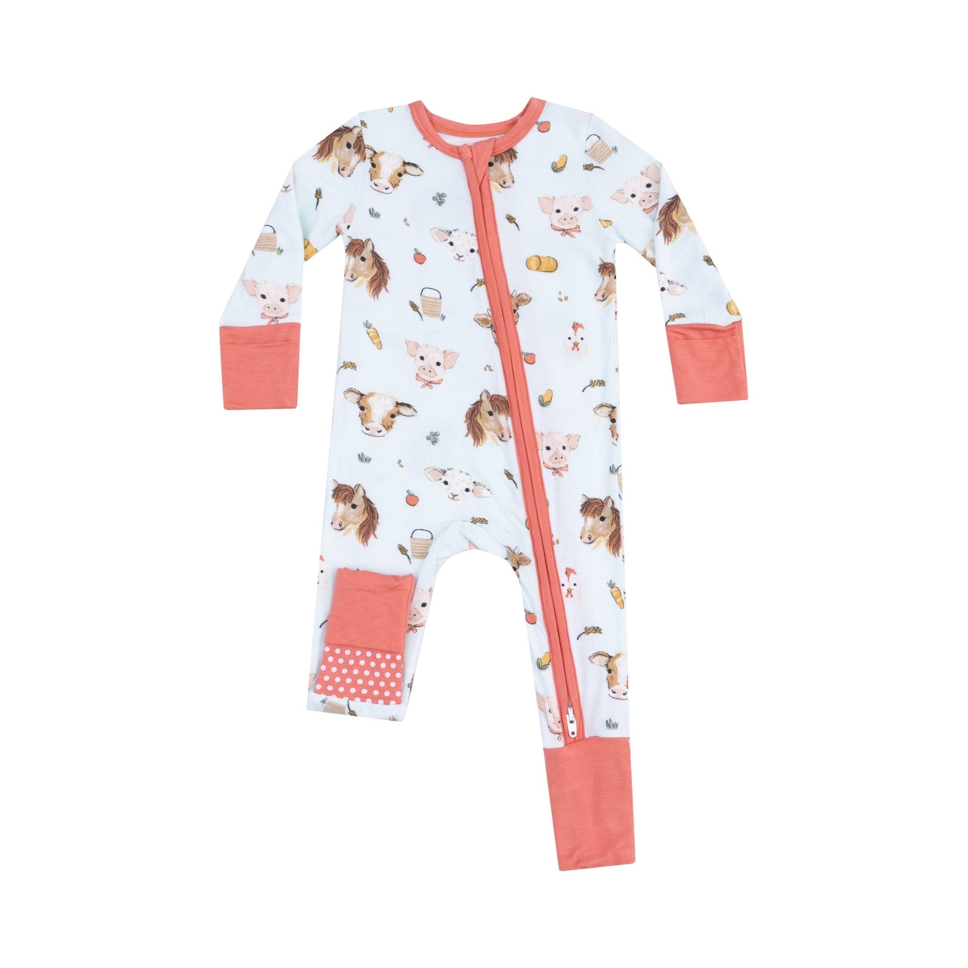 2 Way Zipper Romper - Vintage Animals Faces Blue - Tenth & Pine - zip rompers - 0 - 3M - Angel Dear