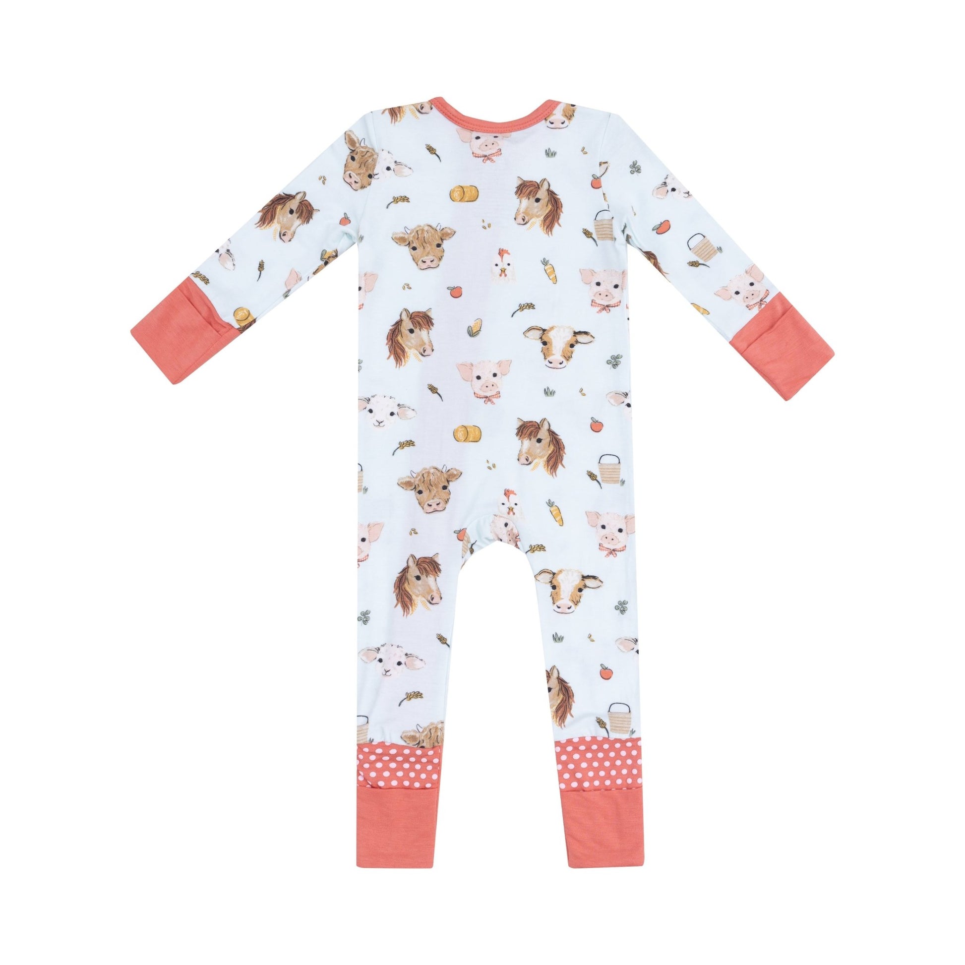 2 Way Zipper Romper - Vintage Animals Faces Blue - Tenth & Pine - zip rompers - 0 - 3M - Angel Dear