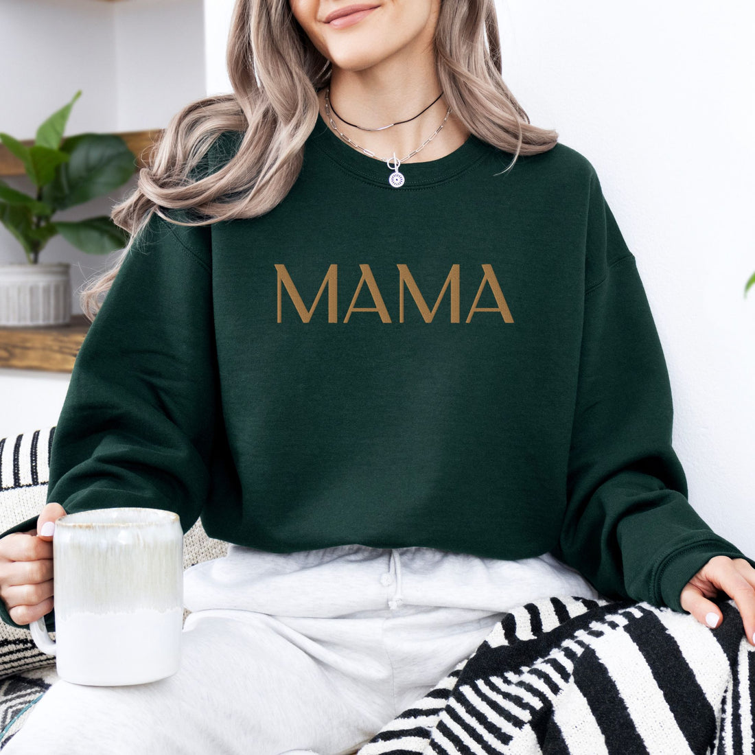 MAMA Embroidered | Adult Sweatshirt Gildan - Tenth &amp; Pine - Adult Sweatshirt - S - Forest Green