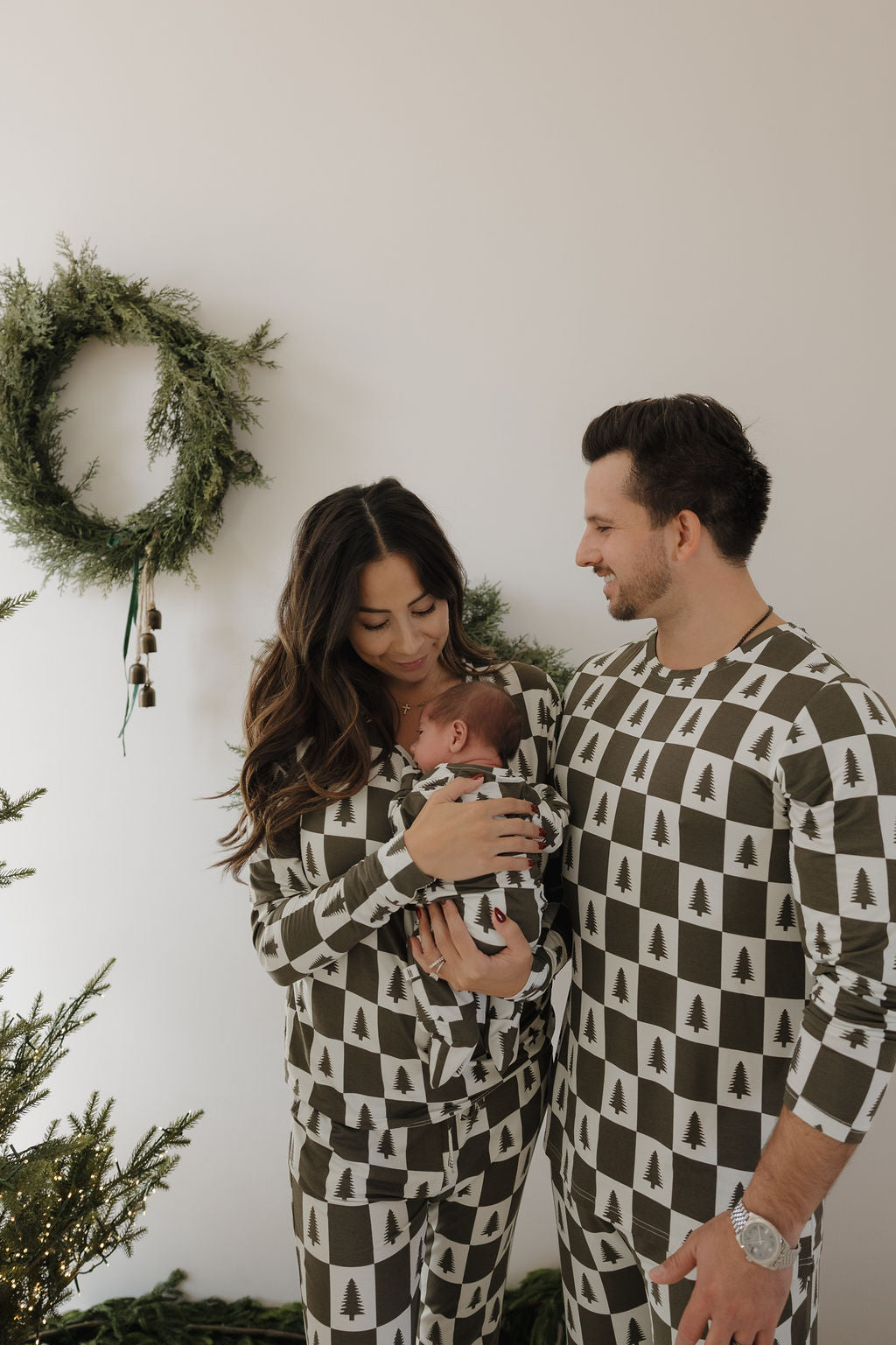 Bamboo Zip Pajamas | Christmas Tree Checkerboard