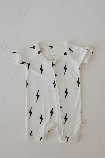 Shortie Bamboo Zip | White &amp; Black Lightning Bolt