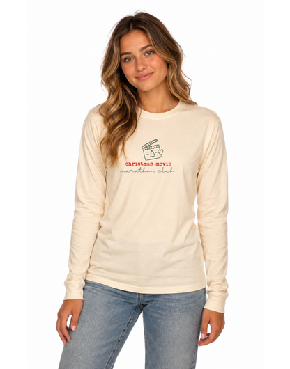 PREORDER Christmas Movie Marathon Club Organic Cotton Long Sleeve Adult Tee
