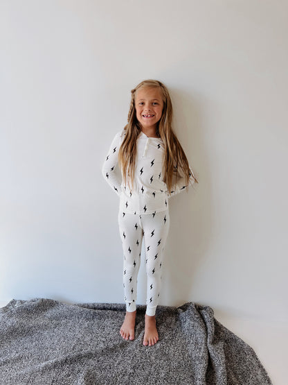 Bamboo Two Piece Pajamas | Black &amp; White Lightning Bolt