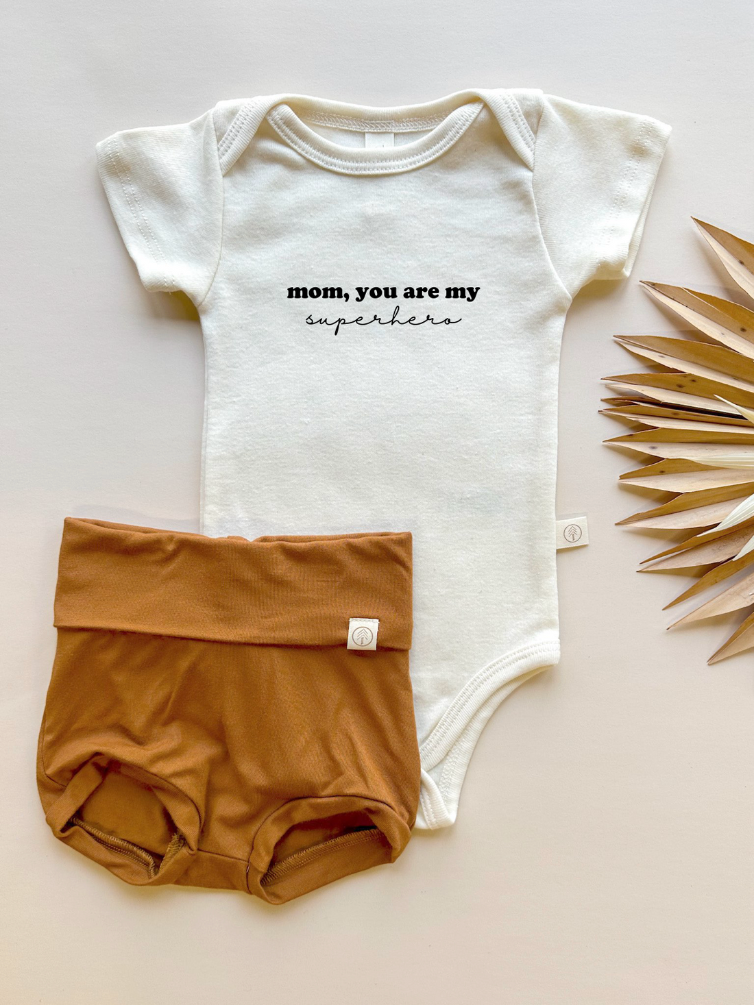 Mom Superhero | Bamboo Fold Over Bloomers and Organic Cotton Bodysuit Set | Ginger