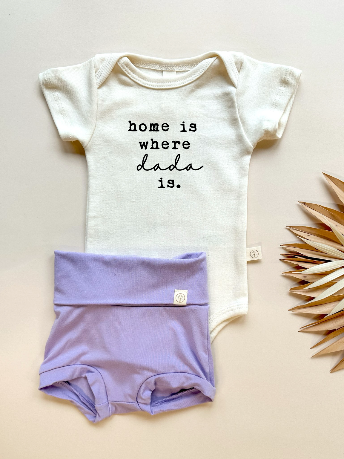 Home is Where Dada is | Bamboo Fold Over Bloomers and Organic Cotton Bodysuit Set | Lilac