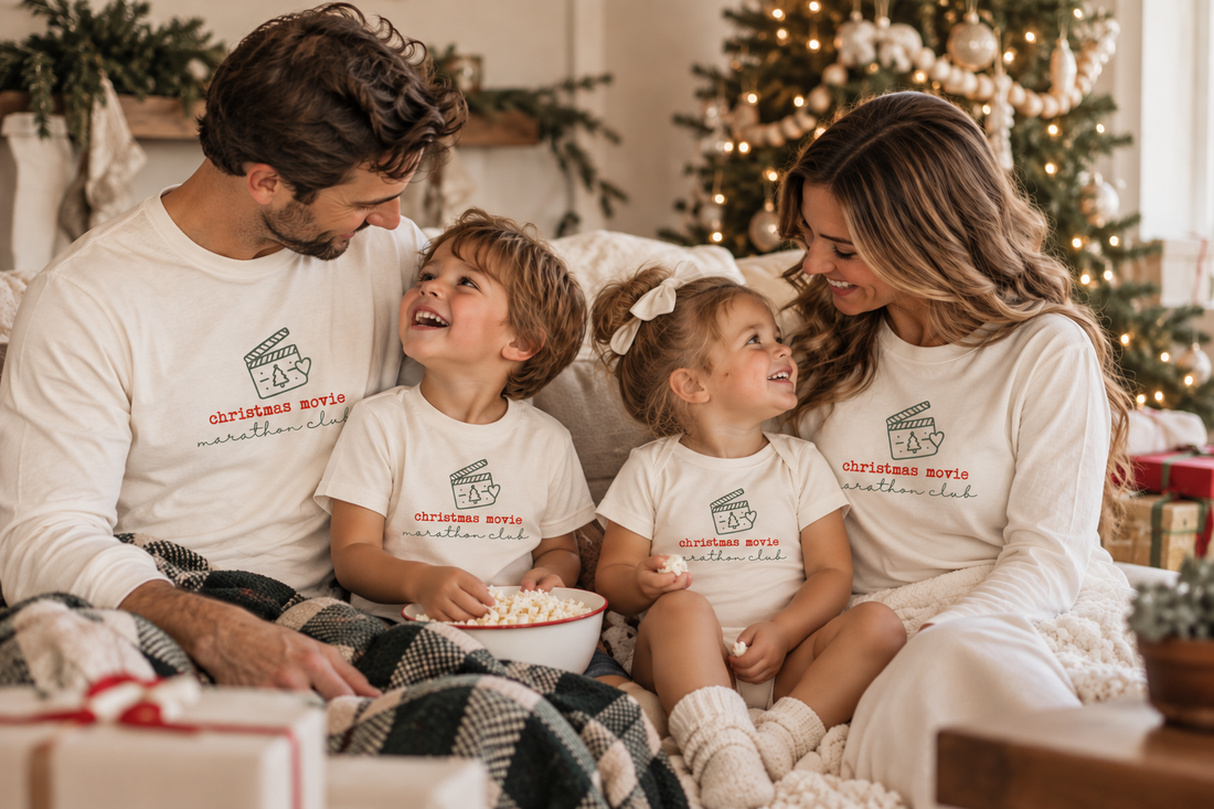 Christmas Movie Marathon Club Organic Baby Bodysuit