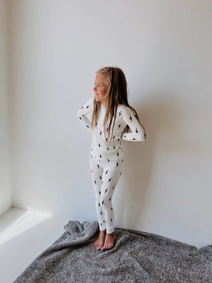 Bamboo Two Piece Pajamas | Black &amp; White Lightning Bolt