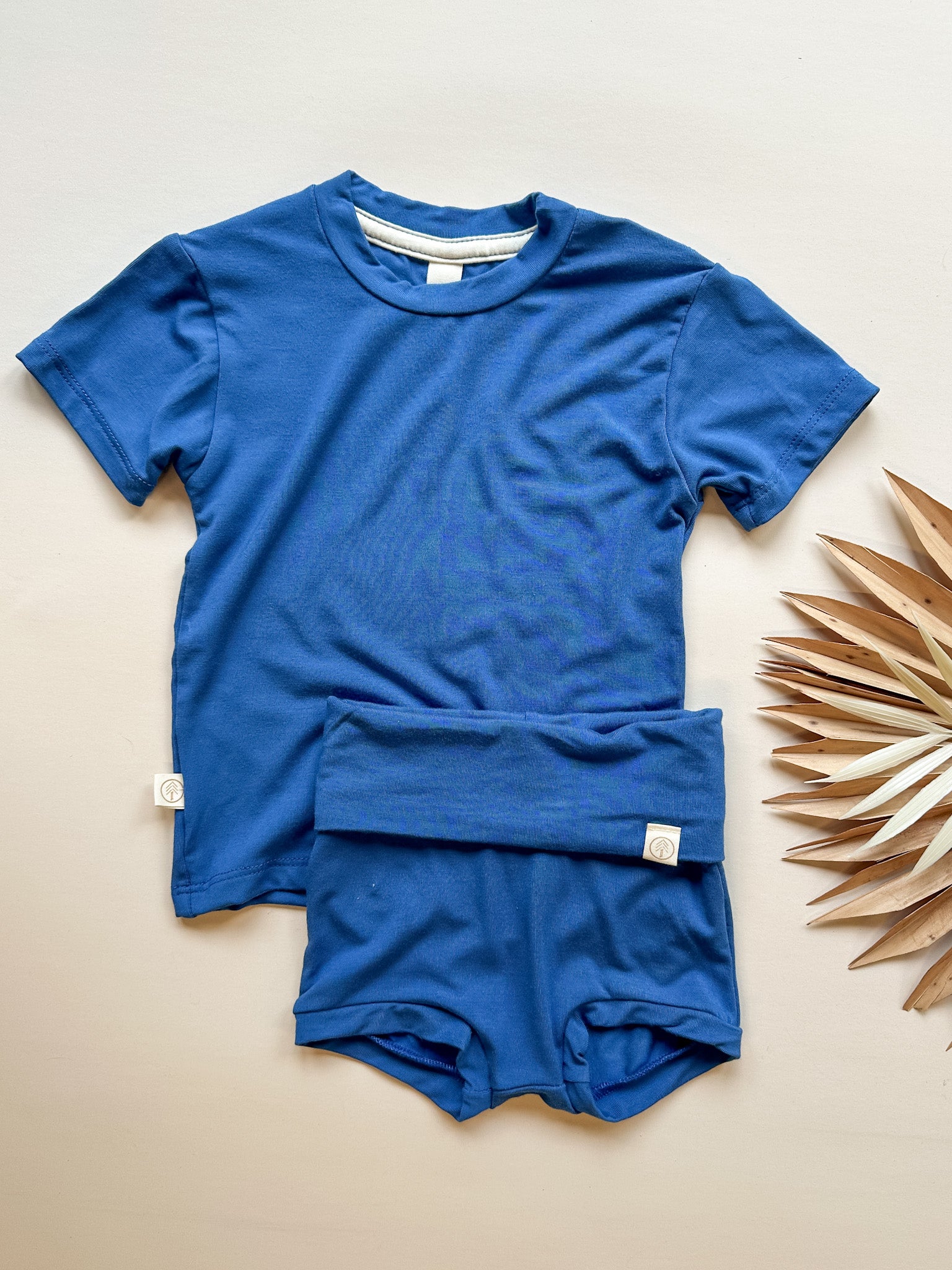 Fold Over Bloomers and Short Sleeve Tee Set | Cobalt | Luxury Bamboo