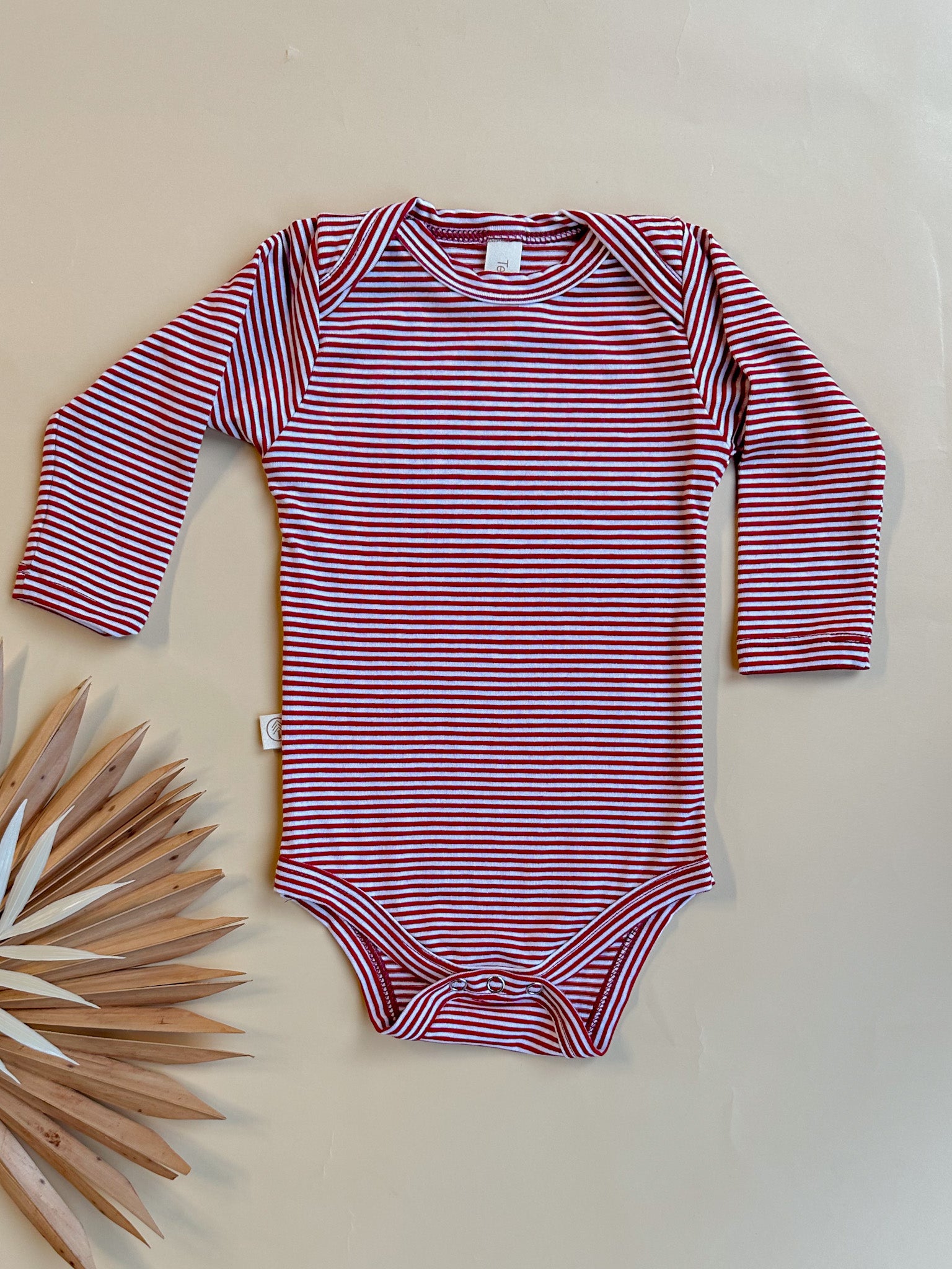 Long Sleeve Bamboo Organic Cotton Bodysuit | Red Stripe