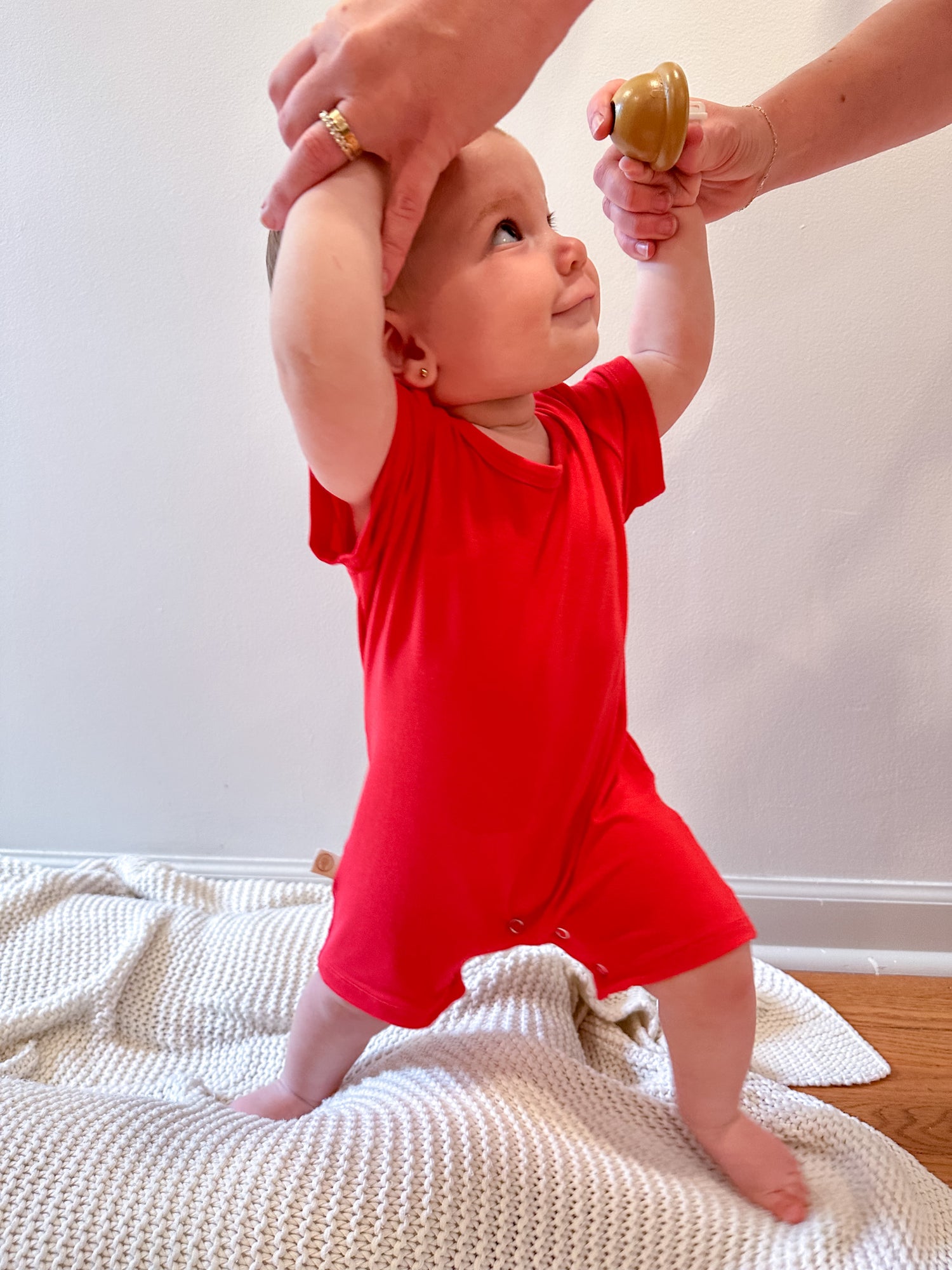 Short Sleeve Snap Romper | Scarlet | Luxury Bamboo