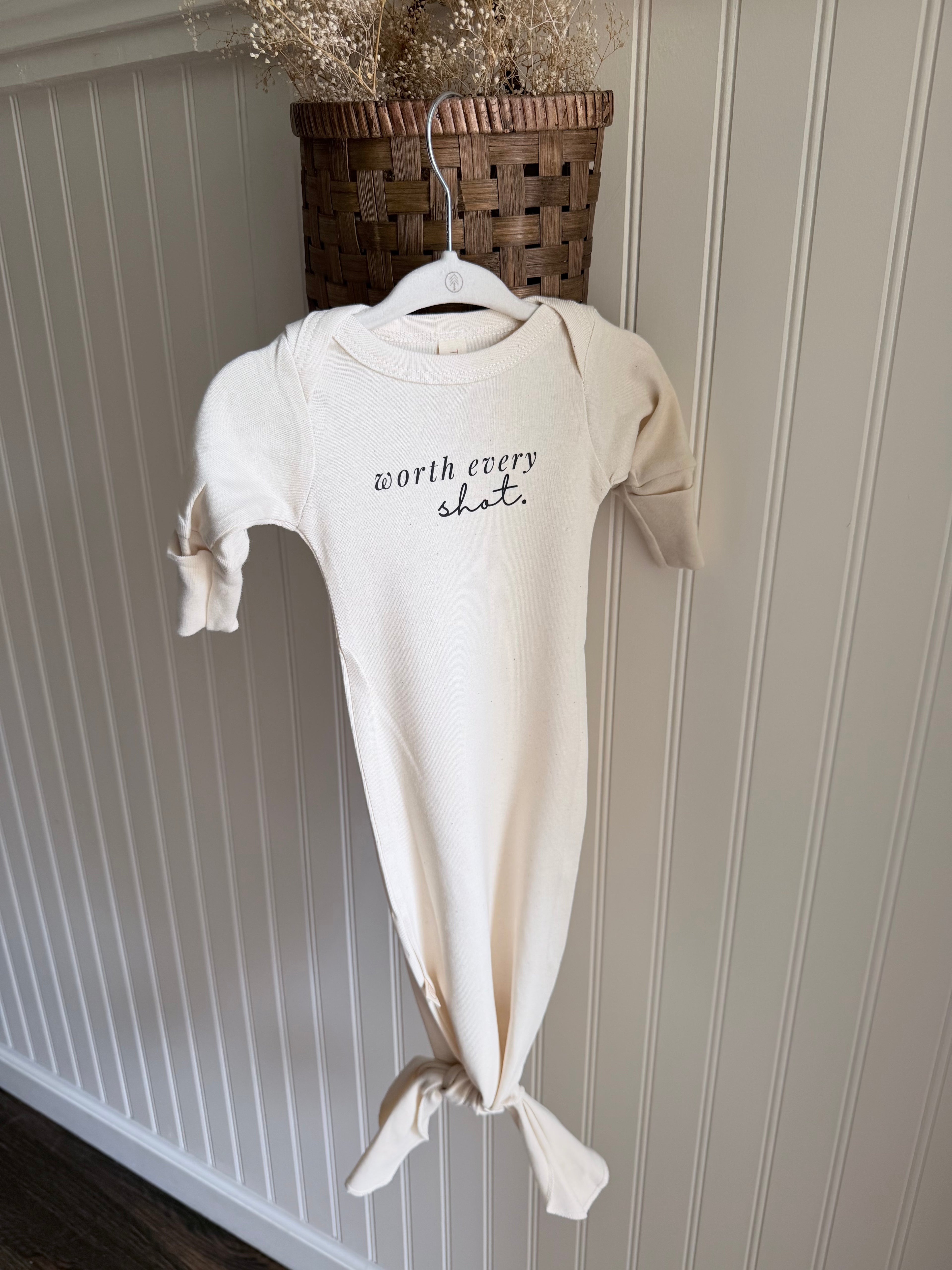 Worth Every Shot Organic Newborn Knotted Gown