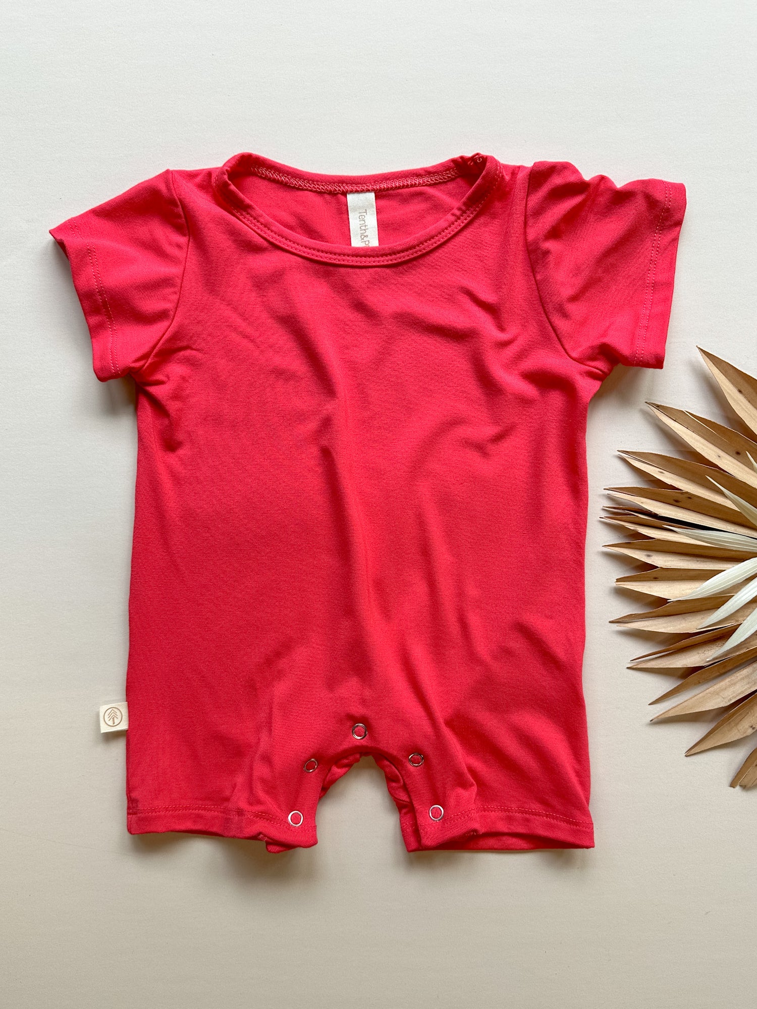 Short Sleeve Snap Romper | Scarlet | Luxury Bamboo