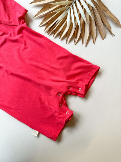 Short Sleeve Snap Romper | Scarlet | Luxury Bamboo