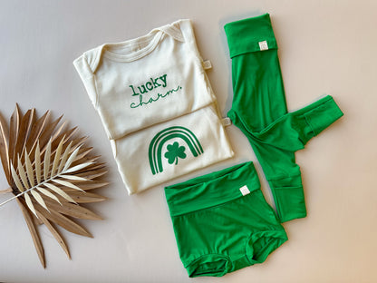 0/3m, 12/18m | Lucky Charm - Long Sleeve Organic Cotton Bodysuit | Green