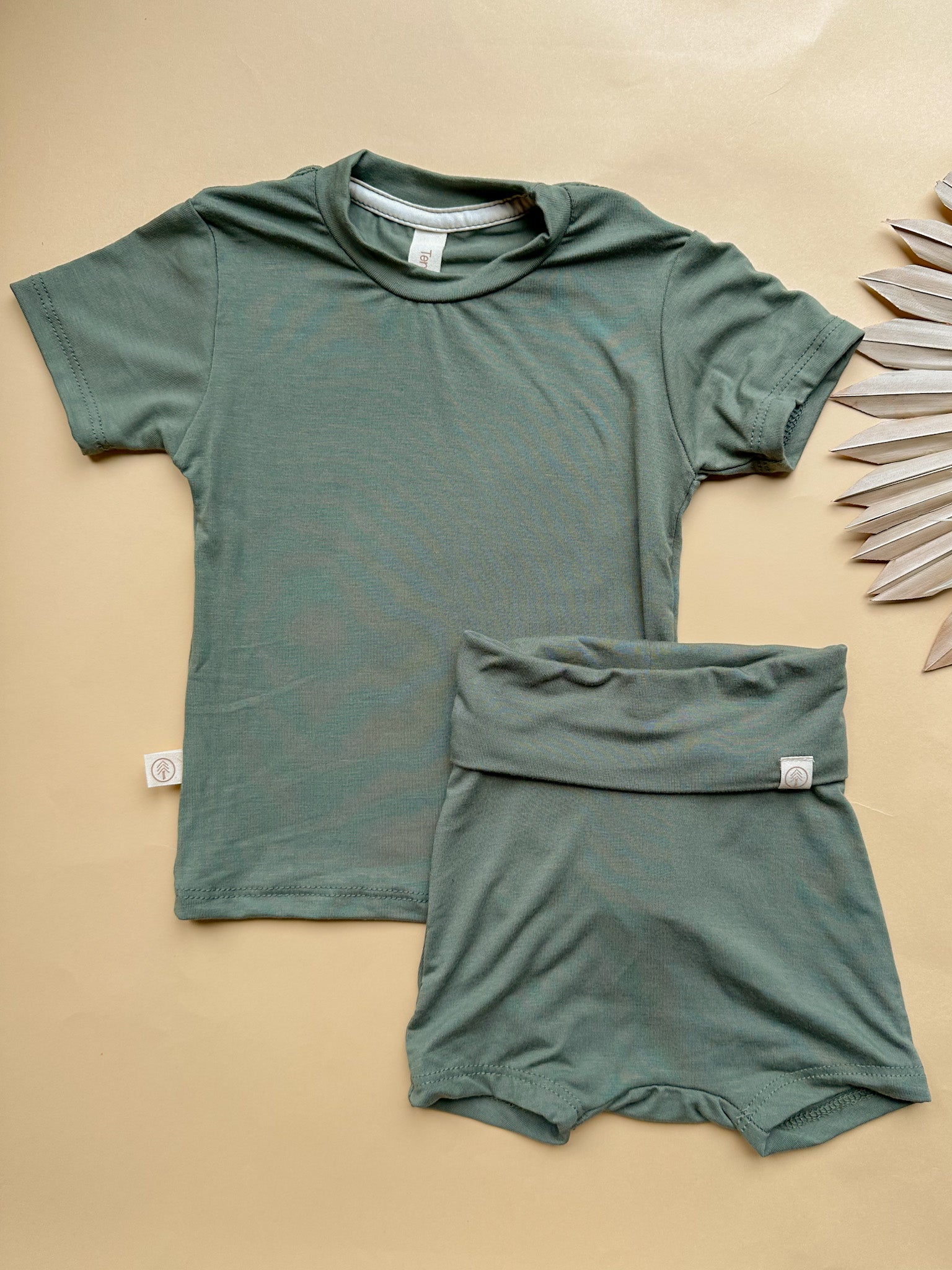 Bamboo Kids Outfit Shorties + T-shirt Set | Pine