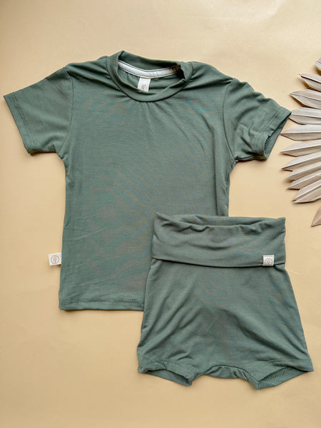Bamboo Kids Outfit Shorties + T-shirt Set | Pine