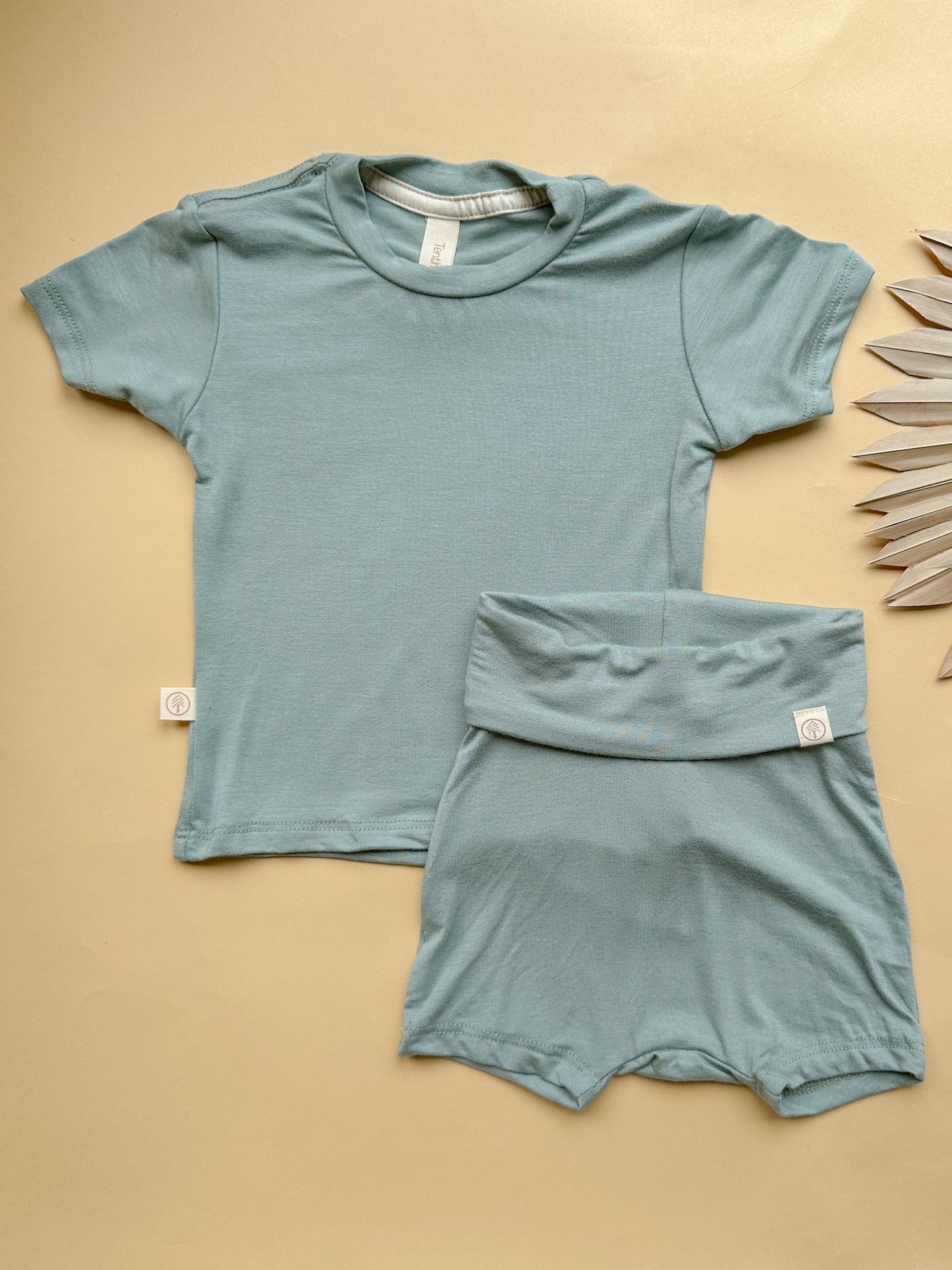 Bamboo Kids Outfit Shorties + T-shirt Set | Seafoam